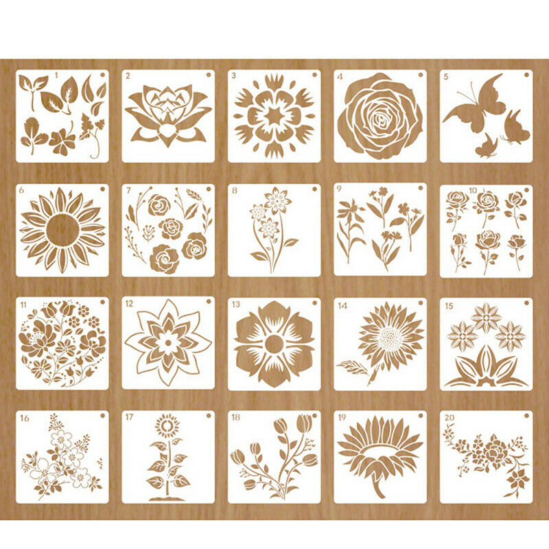 20x Flower Stencil Kit Reusable Stencils For Painting On Wood Wall Fabric Can Sj